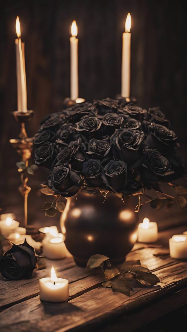 VASE OF BLACK ROSE
