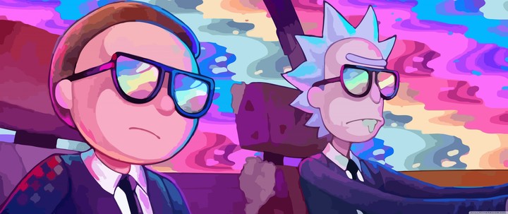 rick and morty car rainbow wallpaper 5120x2160