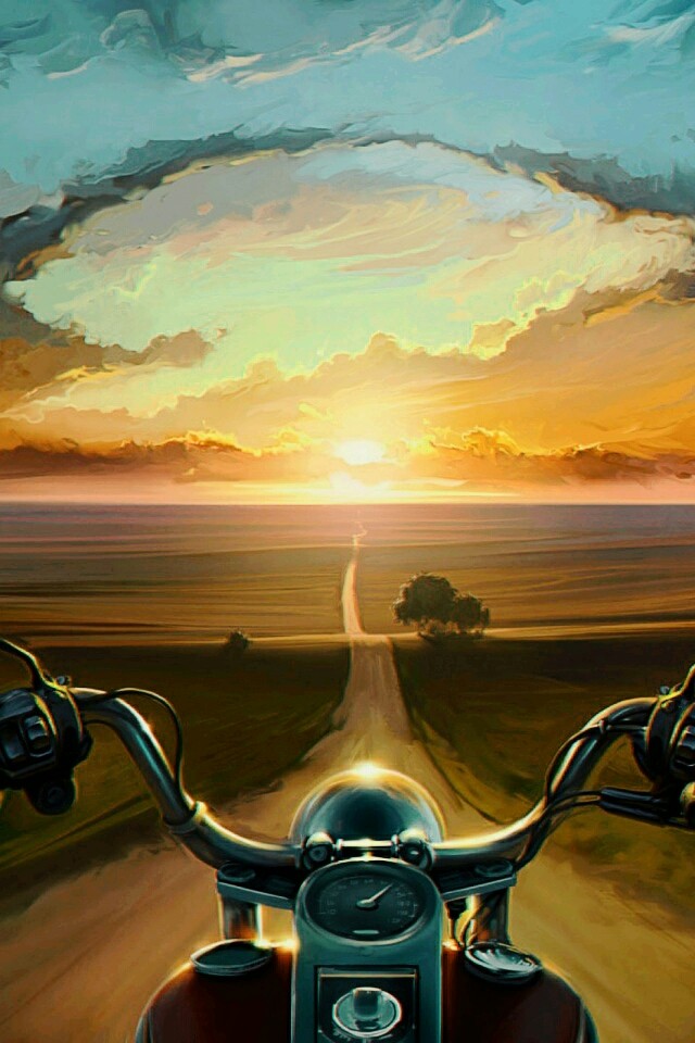 motor cycle  on an endless road