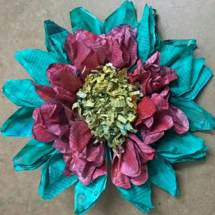 flower made from newspaper 