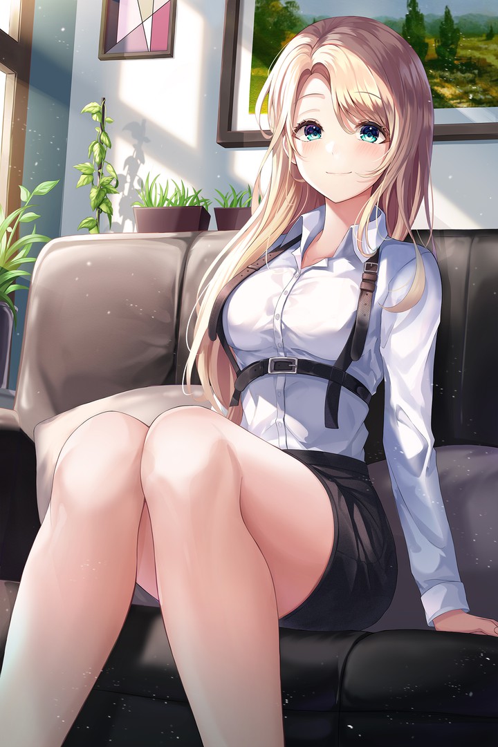 blonde cute girl blue eyes anime girl bewitching thighs