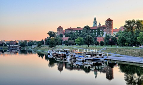 Sunrise at Wawel castle in Krakow, Poland