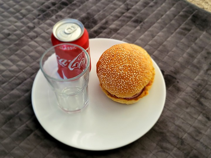 Home Made Veg Burger with  Coca Cola Classic