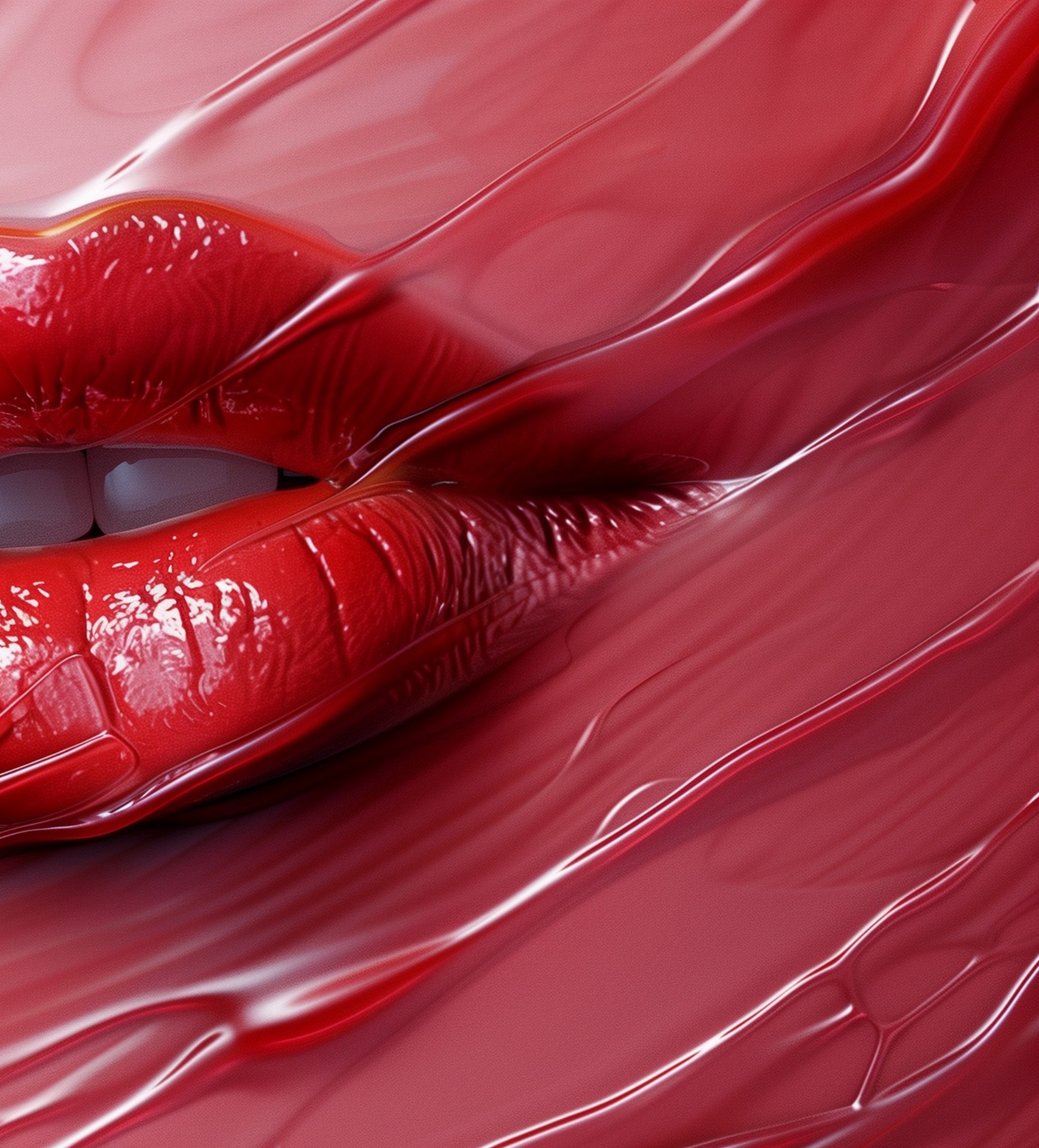 lips emerging through liquid glossy texture wallpaper background