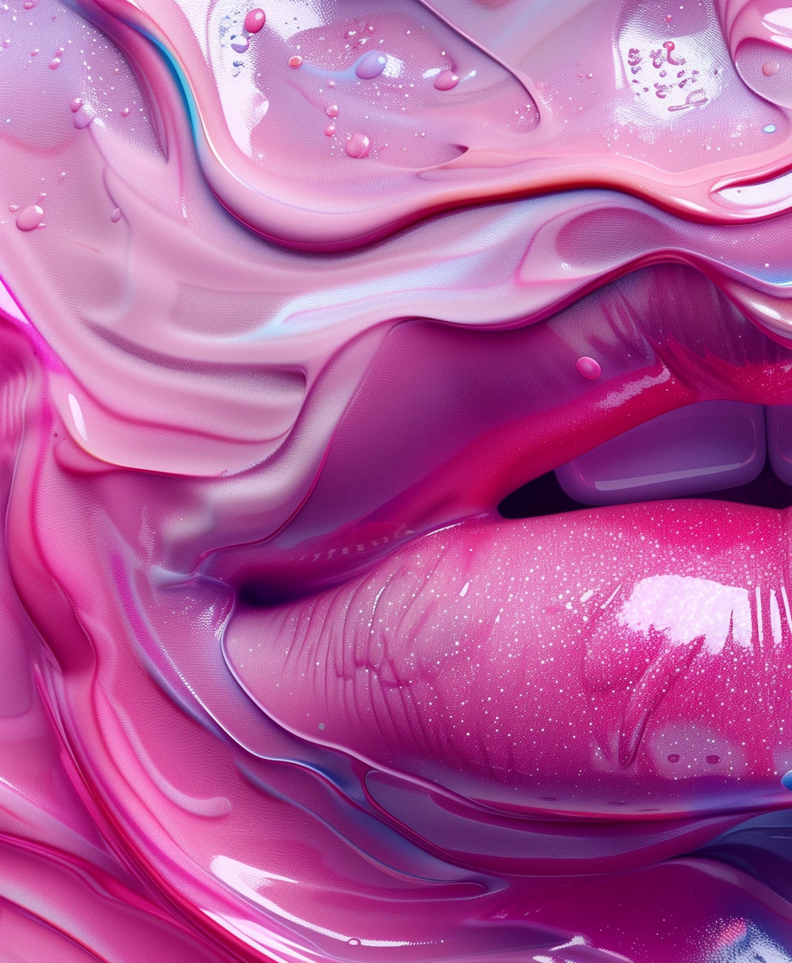 lips emerging through liquid glossy texture wallpaper background
