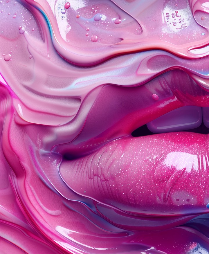lips emerging through liquid glossy texture wallpaper background