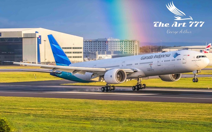 Garuda Indonesia B777 on Arrival at Heathrow airport
