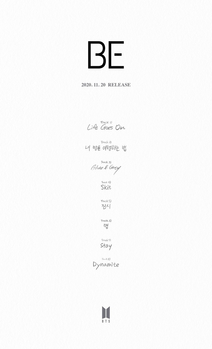 BTS BE Tracklist 11/20/20