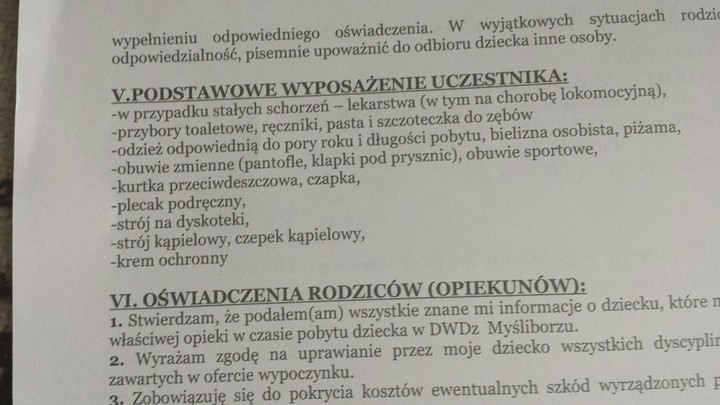 żeczy na zielonom szkołę
