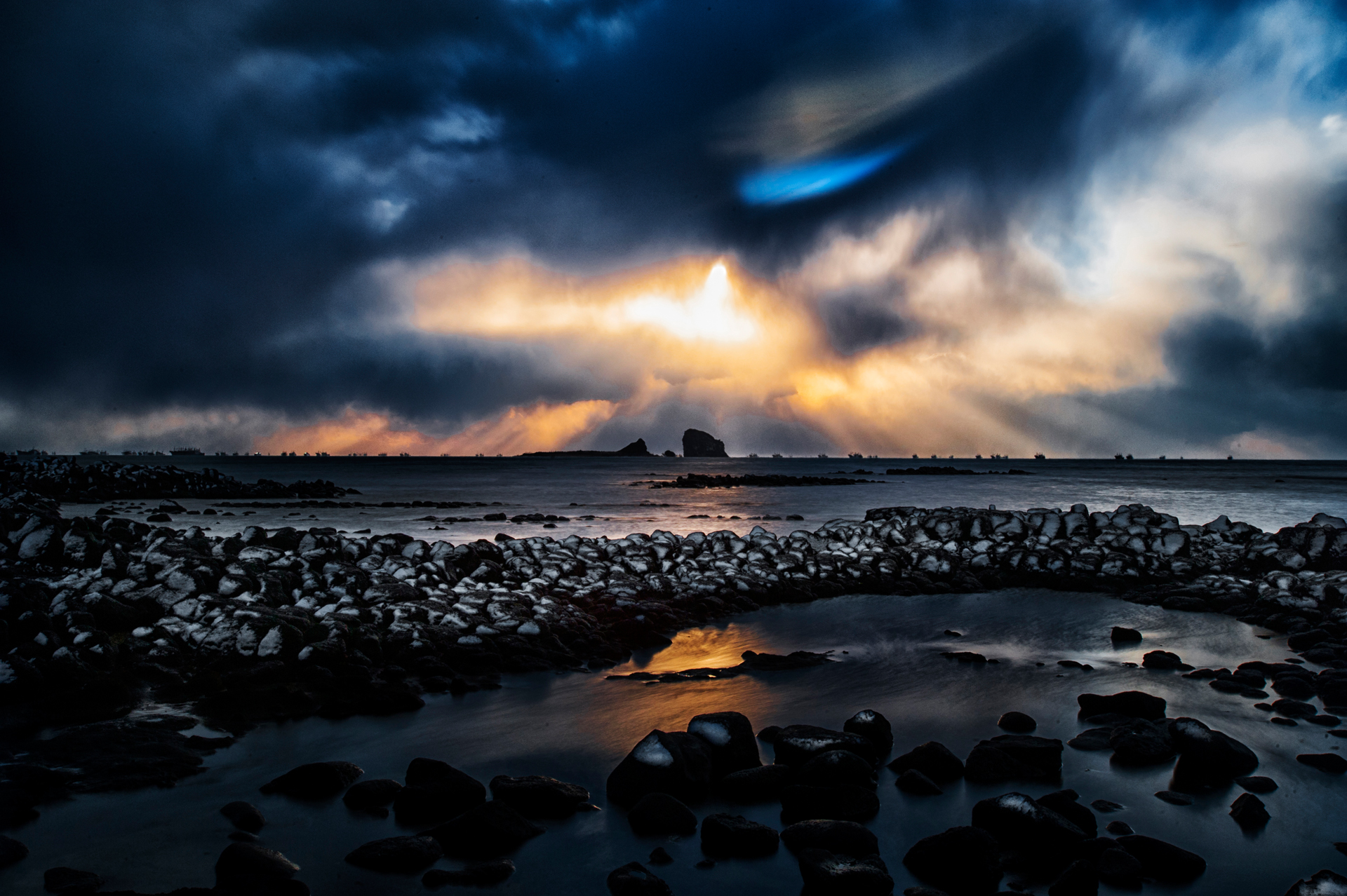 Ocean covered by darkness