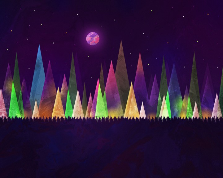 colored forest at night