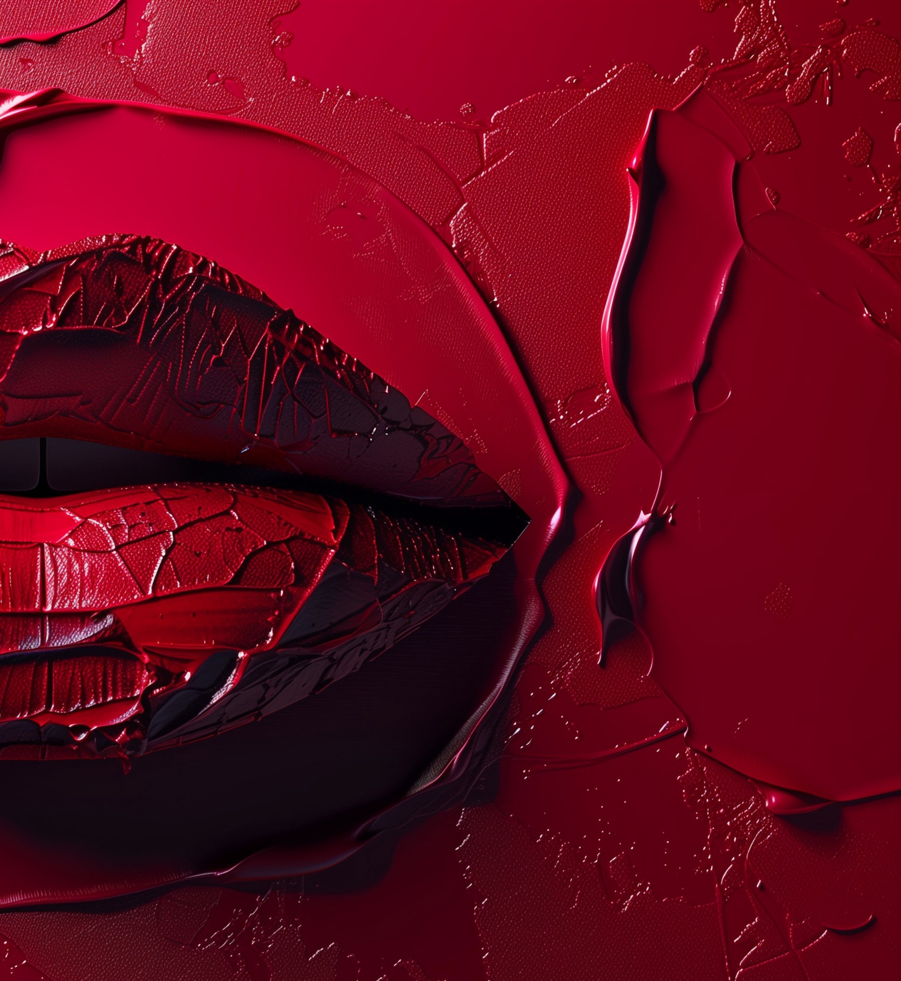lips emerging through liquid glossy texture wallpaper background