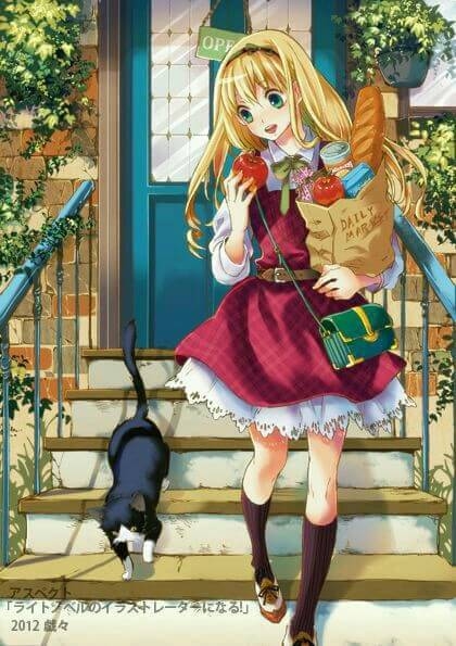 girl and cat