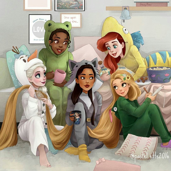 Elsa,Tiana, pocahontas, Ariel and rapunzel