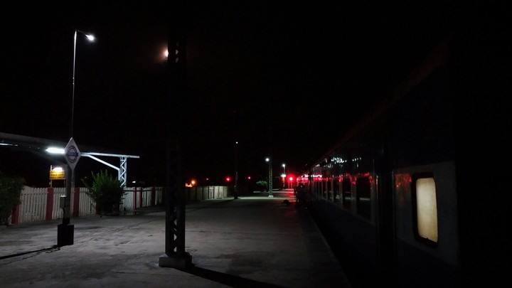 railway platform at night