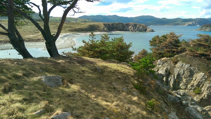 On the island.