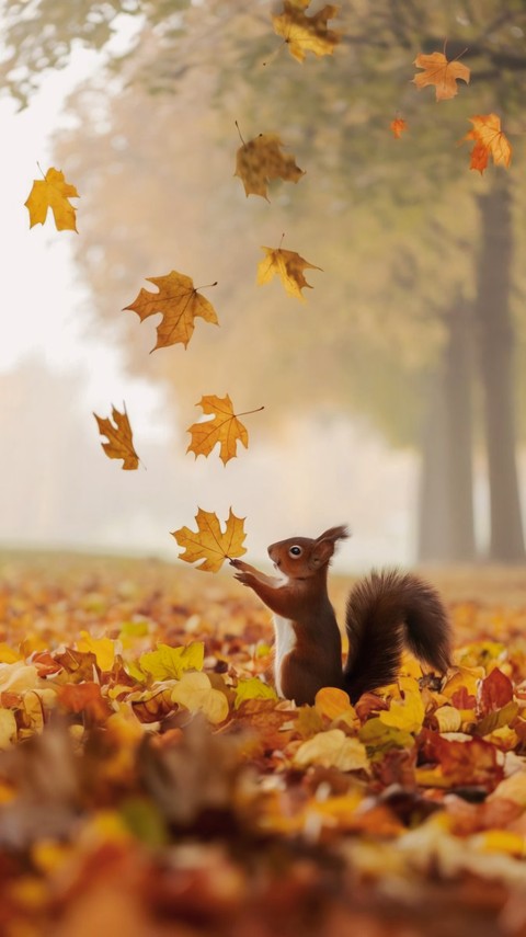 A SQUIRREL GATHERS LEAVES