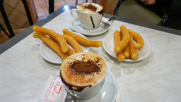 cappuccino and Freshly baked churros