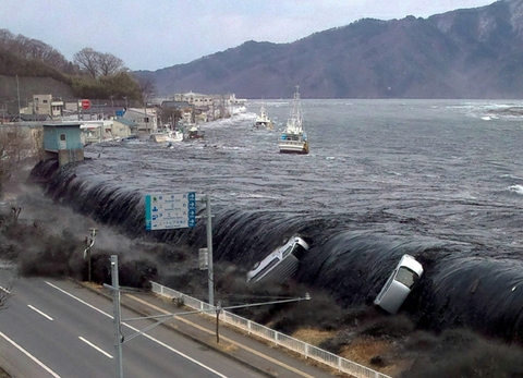 record tsunami hits land