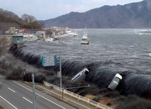 record tsunami hits land
