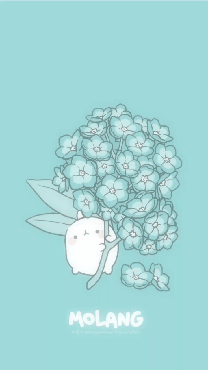 Turquoise flowers with cute Molang
