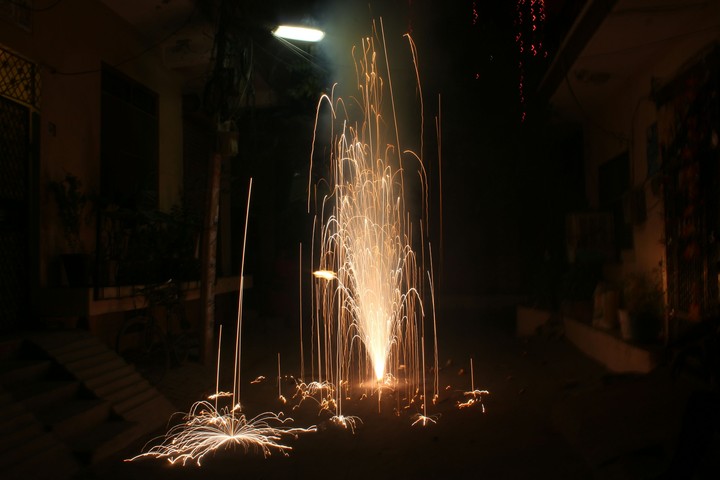 fireworks in Indian street and celebrating diwali with joy