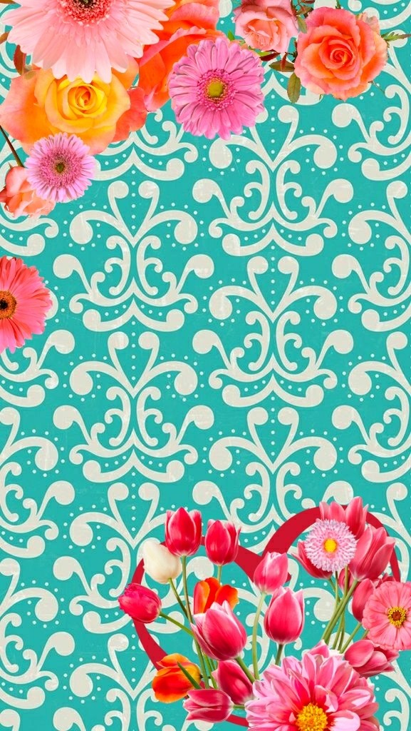 flowers on teal pattern.