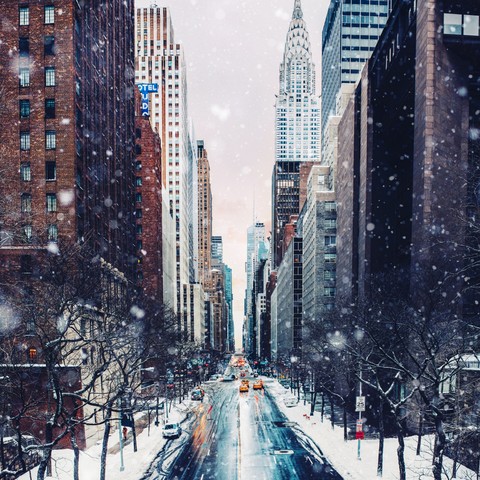 City in snow.
