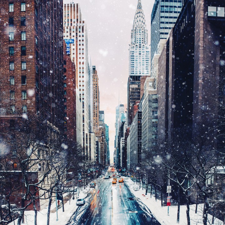 City in snow.