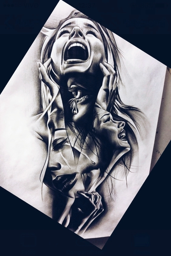 Sketch ,Pain of women that feels deep inside