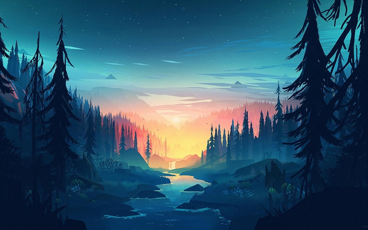 Sunset in a forest
