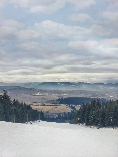 skiing in the mountains