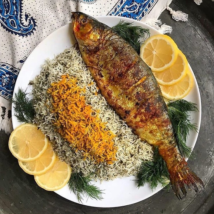 ✴ Still - Life - Iranian dish ( vegan with rice and fry fish