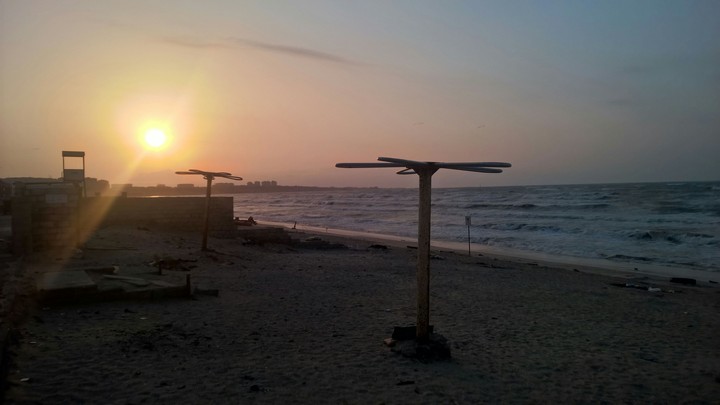 Sunset from beach in Baku, Azerbaijan.