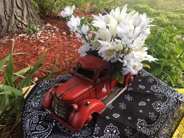 Flowers in Wyoming truck