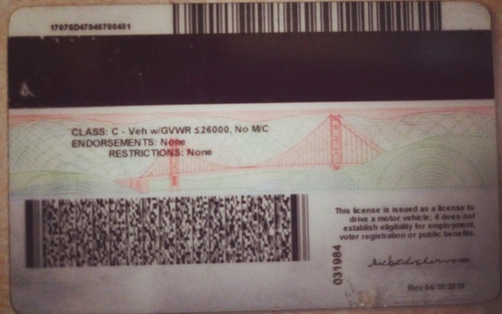 back of license