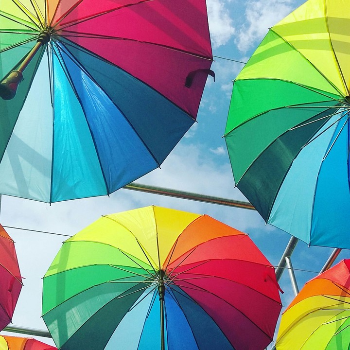 umbrellas and blue sky