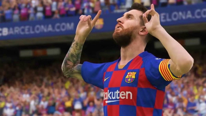 Messi celebrating in PES 2020