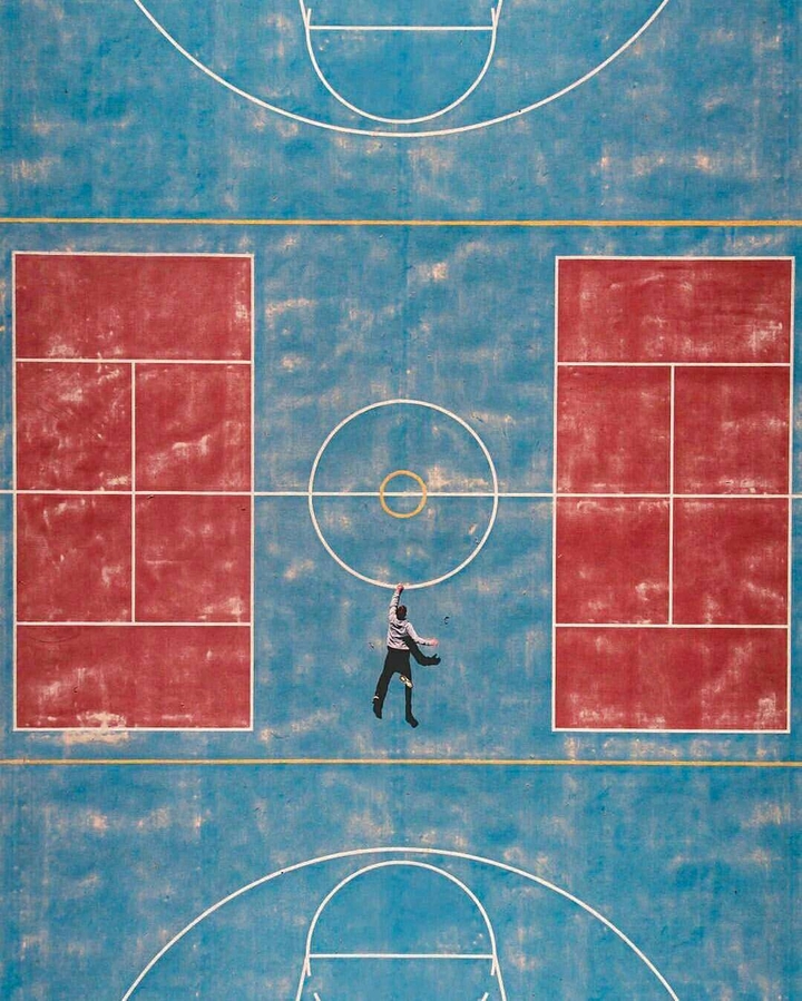 arial tennis field