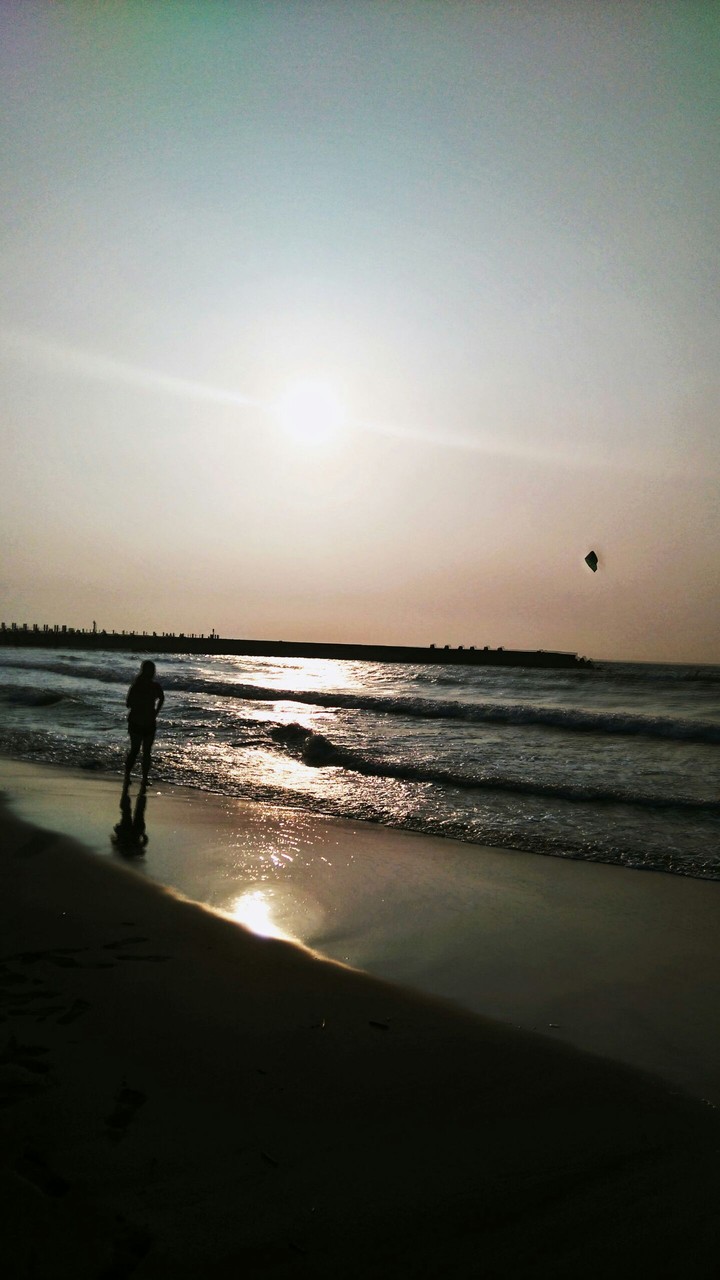 sunset and beach.