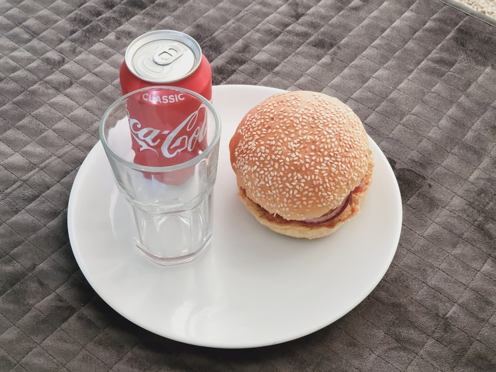 Home Made Veg Burger with  Coca Cola Classic