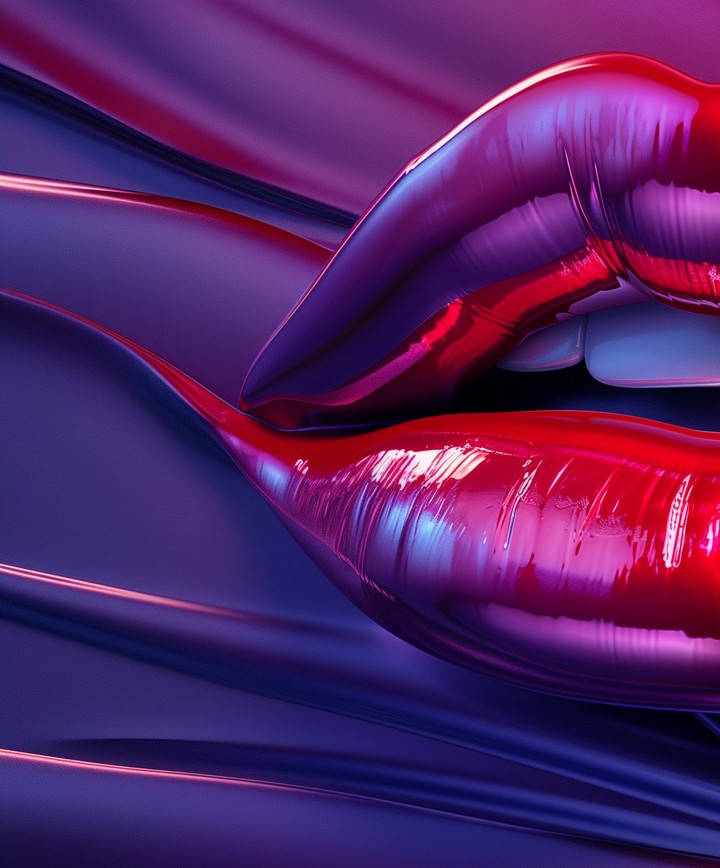 lips emerging through liquid glossy texture wallpaper background