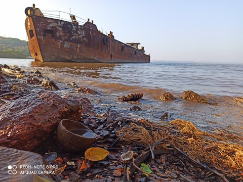seashore and ship scrapyard