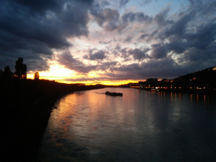 Sunset over Danube river