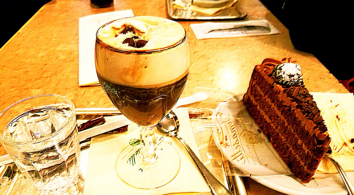 Irish coffee and torte in Austria