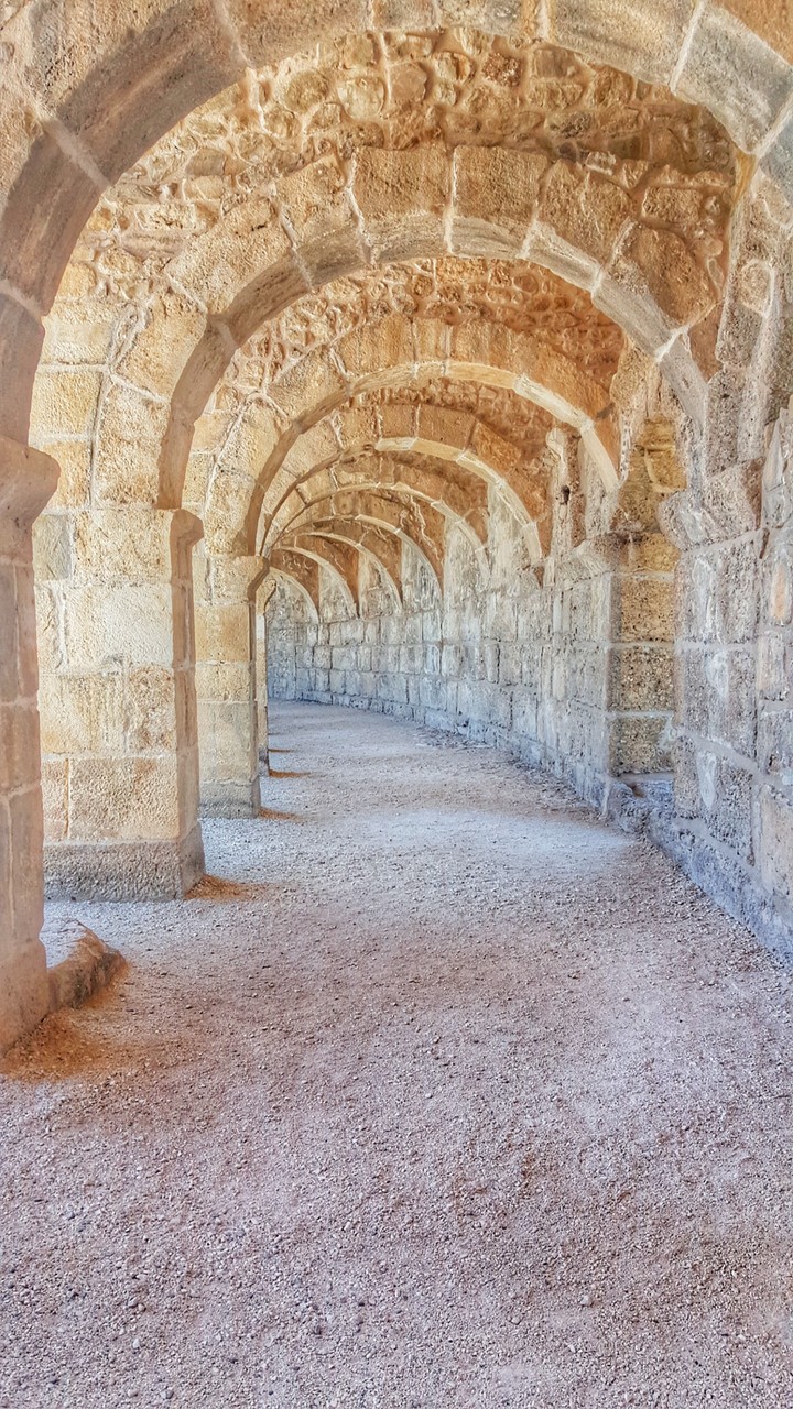 Aspendos theatre corridor. Antalya, Turkey