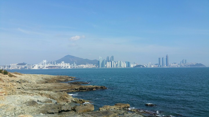 파란 하늘 아래의 동백섬