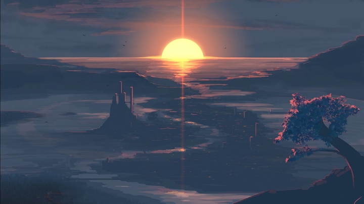 sunset from alien planet