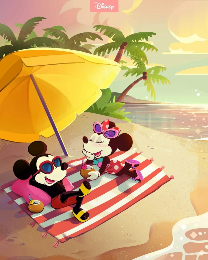 Watch the sunset with Minnie and Mickey