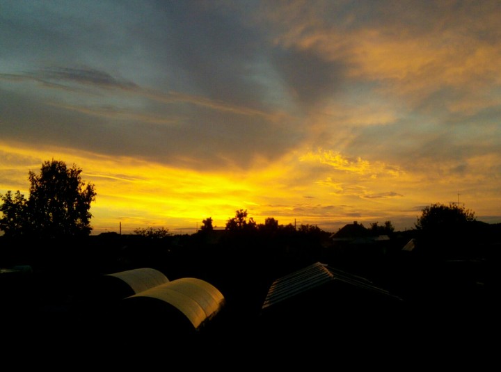 Sunset in village